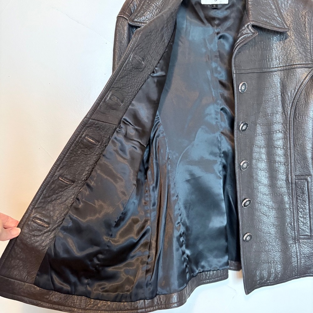 Y2K 90s Scully Leather Jacket Women Size 6 Brown Textured Button Front Blazer - Picture 6 of 16